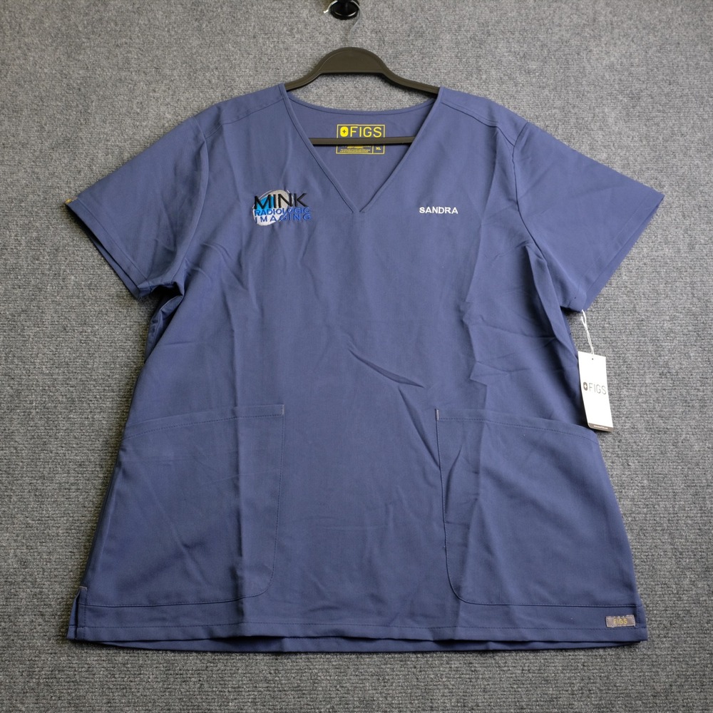 FIGS Isabela Mock Top Womens XL Blue Scrub Top Personalized Sandra Mink Imaging